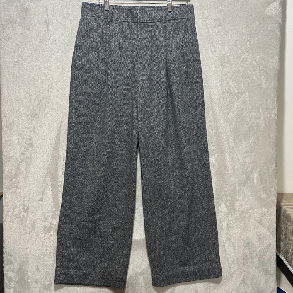 Everlane Womens Grey Herringbone Recycled Wool Way-High Slouch Pant Size 14